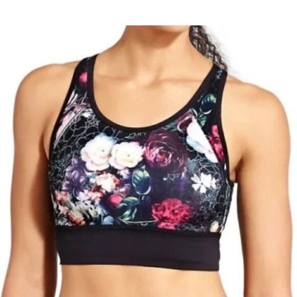 Athleta Black Floral Sports Bra Small - Picture 1 of 9